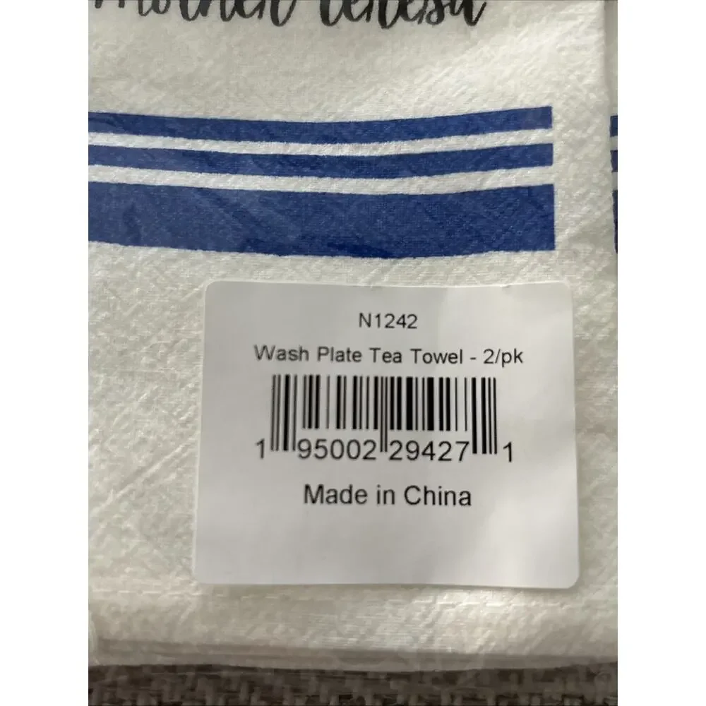 Wash the Plate Tea Towel 20x29” Mother Teresa Set of 2 Brand New 100% Cotton